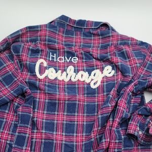 Plaid Flannel Shirt with Courage Chenille Yarn Embroidery
